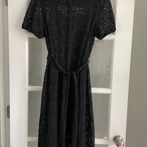 Nicole Miller Black Puff Sleeve Midi Dress